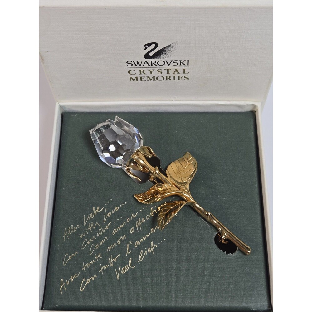 Swarovski Crystal Memories Rose Brooch 174971 Gold Tone 3.25" Boxed Austria